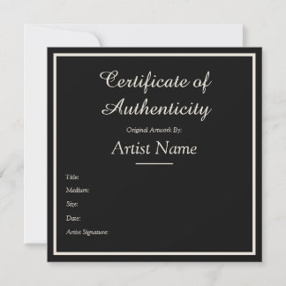 Black Customizable Certificate of Authenticity Notitiekaartje