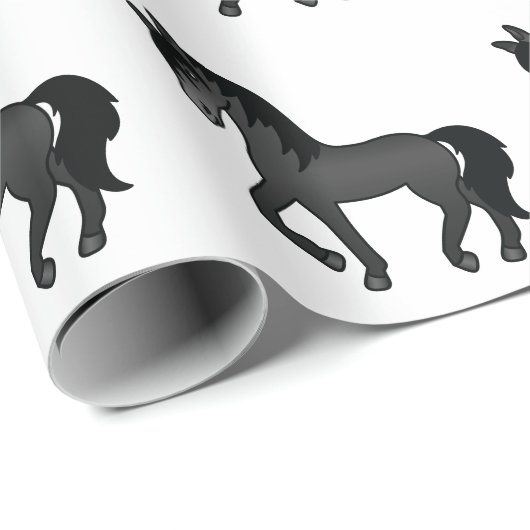 Black Cute Cartoon Trotting Horse Pattern Cadeaupapier (Rol Hoek)