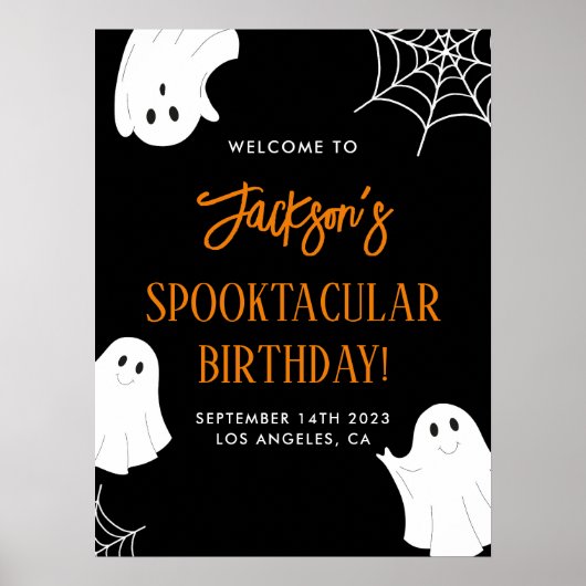 Black Cute Ghost Éffrayant Anniversaire Affiche de (Devant)