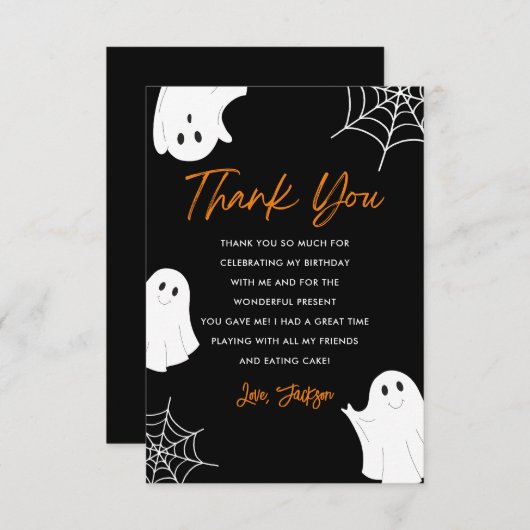 Black Cute Ghost Éffrayant Anniversaire Carte de r (Devant / Derrière)