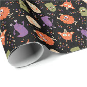 Black Cute Monsters Halloween Pattern Cadeaupapier (Rol Hoek)