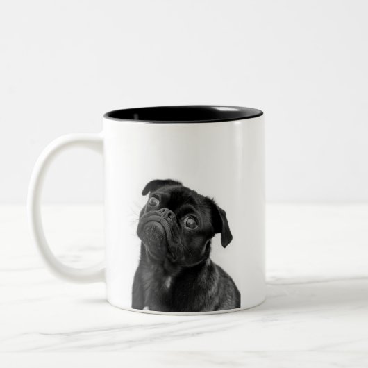 Black Cute Pug Two-Tone Mok (Links)