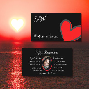 Black Cute Red Heart-afbeelding met monogram en fo Visitekaartje