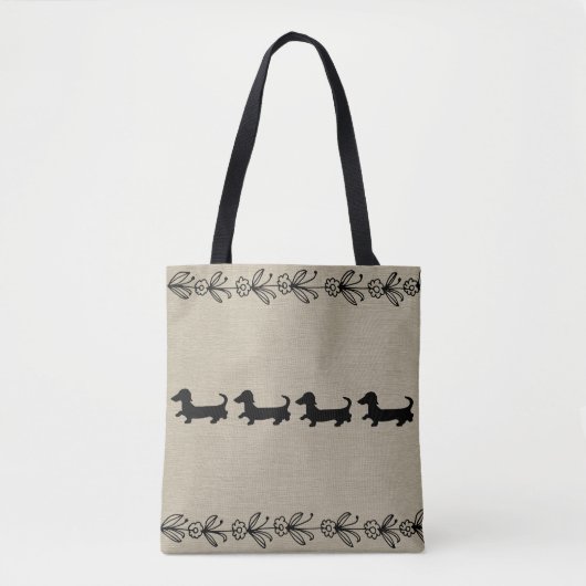 Black Dachshund Silhouette  Floral Tas (Voorkant)