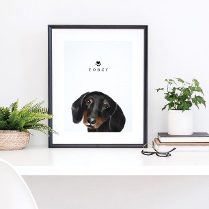 Black Dachshund Waterverf Illustratie Dog Name Poster