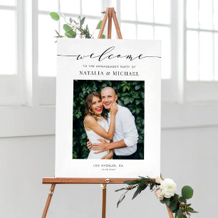 Black Dainty Script Engagement Party Fotoontwerp Poster