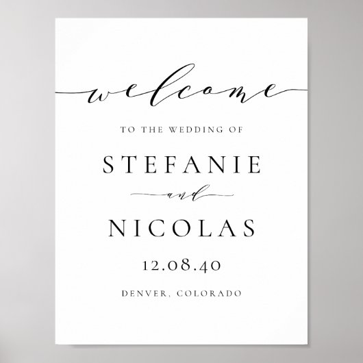 Black Dainty Script Simple Weduwen Welkomstteken Poster (Voorkant)