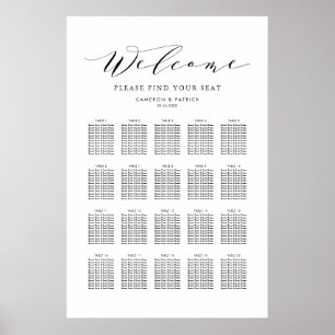Black Dainty Script Wedding Seating Chart Poster