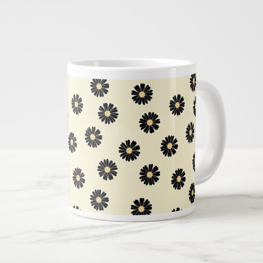 Black Daisy Pattern Extra Grote Beker (Voorkant rechts)