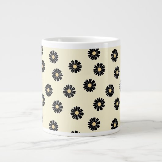 Black Daisy Pattern Extra Grote Beker (Voorkant)