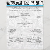 Black Damak Swirls Bright Aqua Wedding Programme (Devant)
