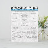Black Damak Swirls Bright Aqua Wedding Programme (Debout devant)