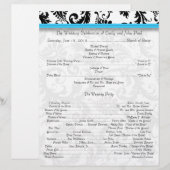 Black Damak Swirls Bright Aqua Wedding Programme (Devant / Derrière)