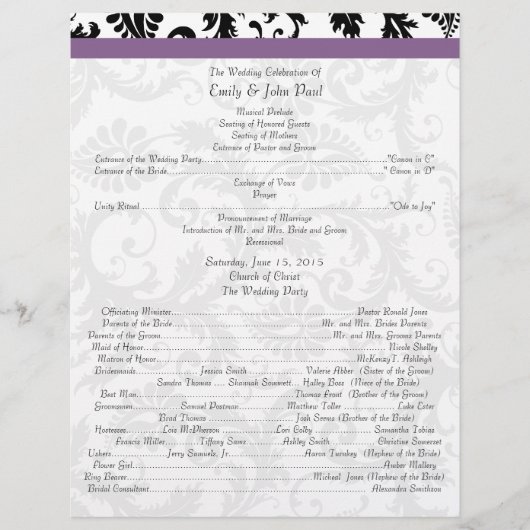 Black Damak Swirls Wedding Program (Voorkant)