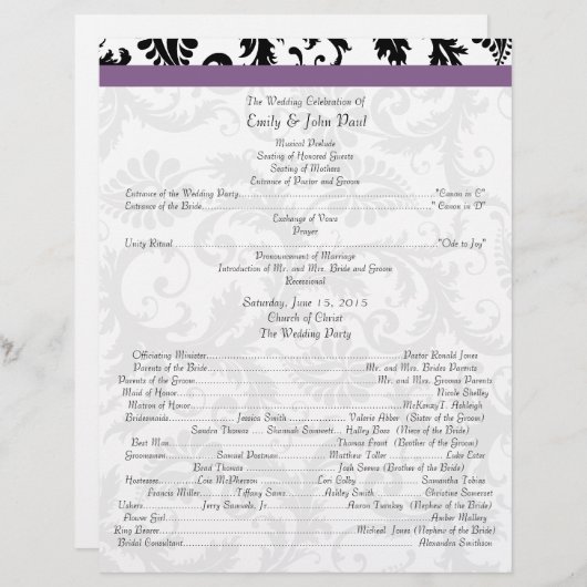 Black Damak Swirls Wedding Program (Voorkant / Achterkant)