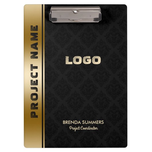 Black Damascus Pattern Gold Stripe Accent Klembord (Voorkant)
