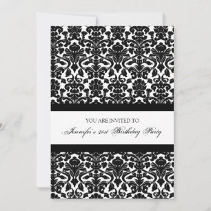 Black Damask 21st Birthday Party-uitnodigingen Kaart