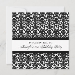 Black Damask 21st Birthday Party-uitnodigingen Kaart