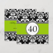 Black Damask 40th Birthday Invitations Green Kaart (Voorkant / Achterkant)