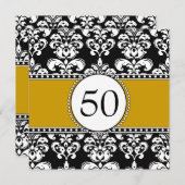 Black Damask 50e anniversaire Invitations Gold (Devant / Derrière)