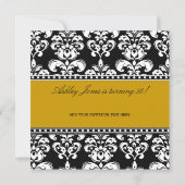 Black Damask 50th Birthday Invitations Gold Kaart (Achterkant)