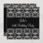 Black Damask 50th Birthday Party Invitation 50th (Devant / Derrière)