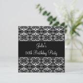 Black Damask 50th Birthday Party Invitation 50th (Debout devant)