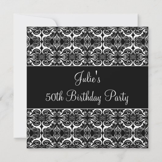 Black Damask 50th Birthday Party Invitation 50th (Devant)