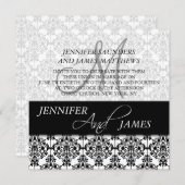Black Damask 5 Monogram Naam Wedding Invitaties Kaart (Voorkant / Achterkant)
