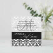 Black Damask 5 Monogramme Nom Mariage Invitations (Debout devant)