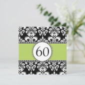 Black Damask 60th Birthday Invitation | Groen Kaart (Staand voorkant)