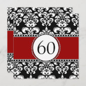 Black Damask 60th Birthday Invitations Red (Devant / Derrière)
