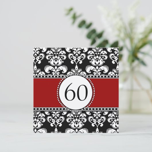 Black Damask 60th Birthday Invitations Red (Debout devant)
