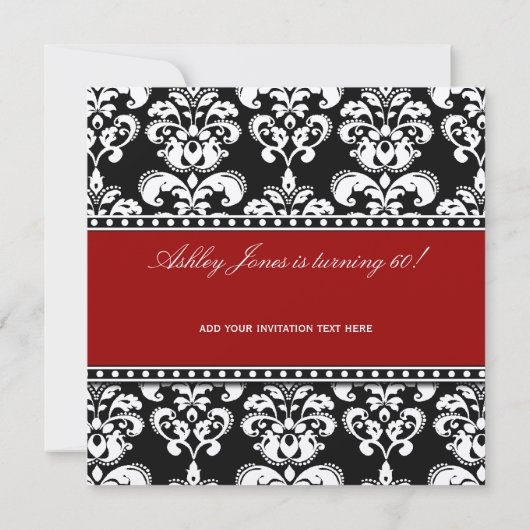 Black Damask 60th Birthday Invitations Red (Dos)