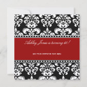 Black Damask 60th Birthday Invitations Red Kaart (Achterkant)