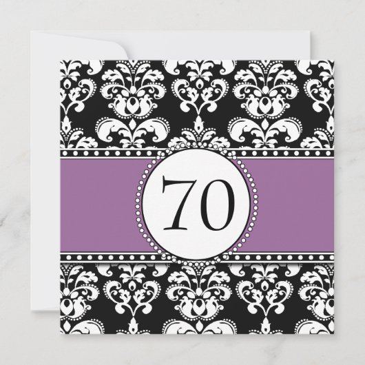 Black Damask 70e anniversaire Invitation Purple Ma (Devant)