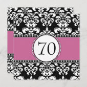 Black Damask 70th Birthday Invitations Dusty Roos Kaart (Voorkant / Achterkant)