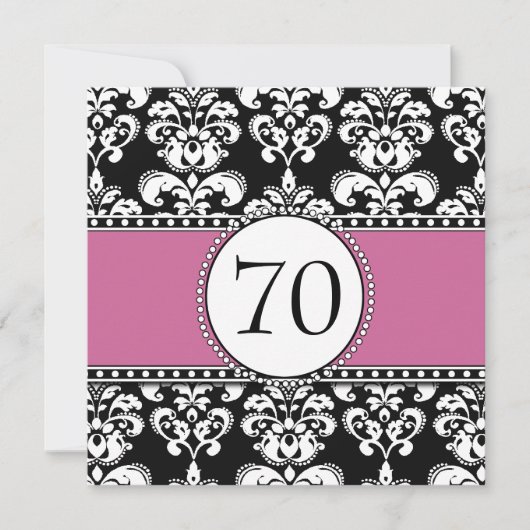 Black Damask 70th Birthday Invitations Dusty Roos Kaart (Voorkant)