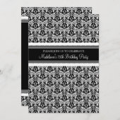 Black Damask 75th Birthday Party Invitations (Devant / Derrière)