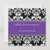 Black Damask 80e anniversaire Invitations violette (Dos)
