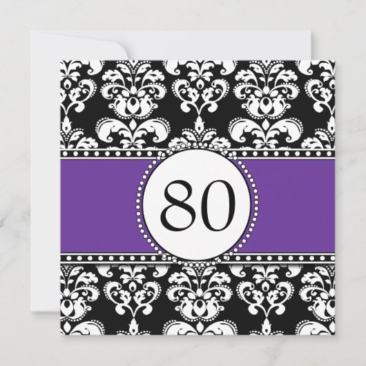 Black Damask 80e anniversaire Invitations violette (Devant)