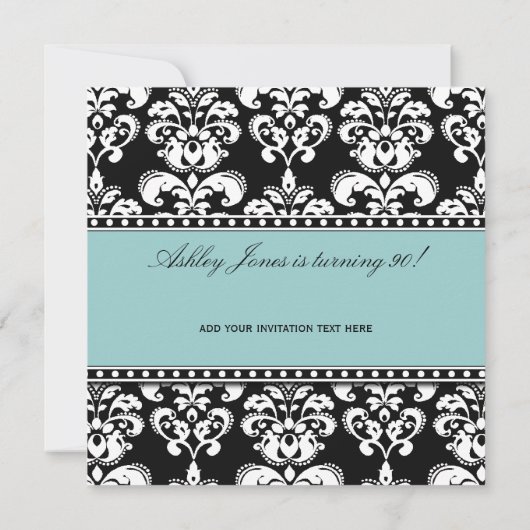 Black Damask 90th Birthday Invitations Blue (Dos)