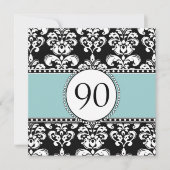 Black Damask 90th Birthday Invitations Blue (Devant)