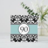 Black Damask 90th Birthday Invitations Blue (Debout devant)