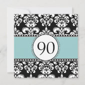 Black Damask 90th Birthday Invitations Blue (Devant)