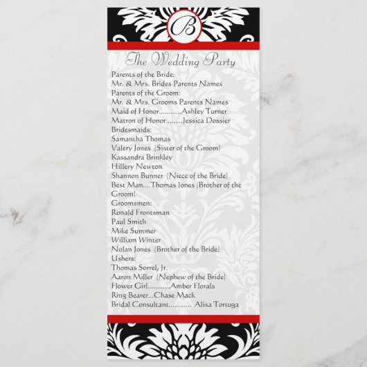 Black Damask 9x4 Red Trim Wedding Program Programma (Achterkant)