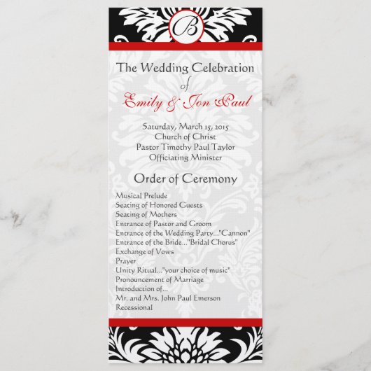 Black Damask 9x4 Red Trim Wedding Programme (Devant)