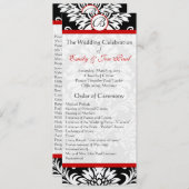 Black Damask 9x4 Red Trim Wedding Programme (Devant / Derrière)
