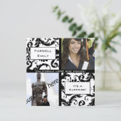 Black Damask Afstuderen Farewell Invitation Kaart (Staand voorkant)
