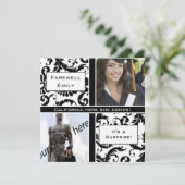 Black Damask Afstuderen Farewell Invitation Kaart (Staand voorkant)